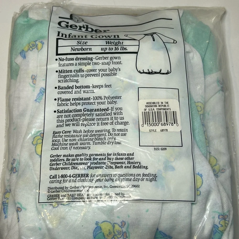 Vintage New Gerber 2 Pack Infant‎ Baby Newborn Gown Ducks Unisex